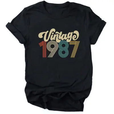 Vintage 1987 Printed T-Shirt Black Loose Fit