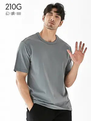 Men 210G Cotton T-Shirt Navy Blue Plain Short Sleeve