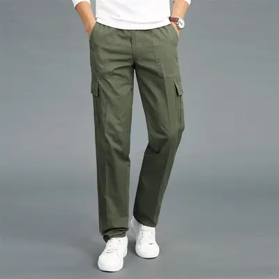 Men's Green Casual Pants Spring Summer Loose Straight