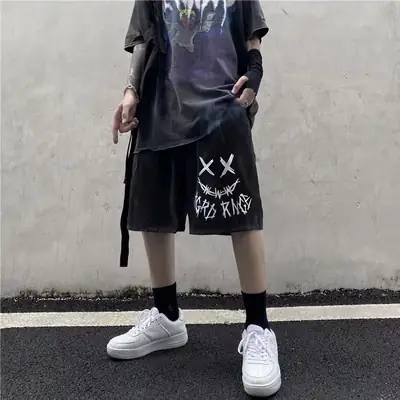 Men Loose Straight Graphite Print Shorts 2021