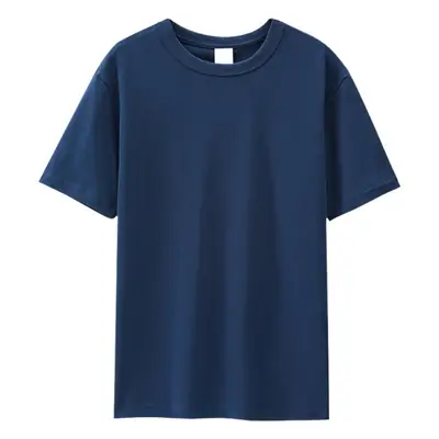 Men Heavy Cotton T-Shirt Navy Blue Solid Color
