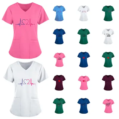 Women V-Neck Hero Print T-Shirt White Large Pocket