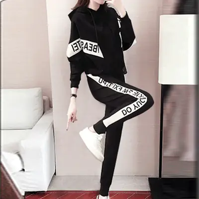 Women's Red Hoodie Sweatshirt Set Winter Casual Korean Fashion