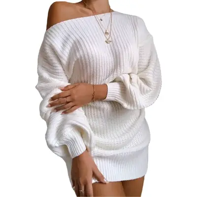 Pink Off-Shoulder Knitted Sweater Dress for Women