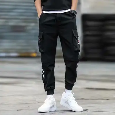 Men's Fleece Lined Straight Pants Black Korean Style