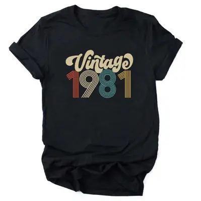 Vintage 1981 Printed T-Shirt Black Loose Fit