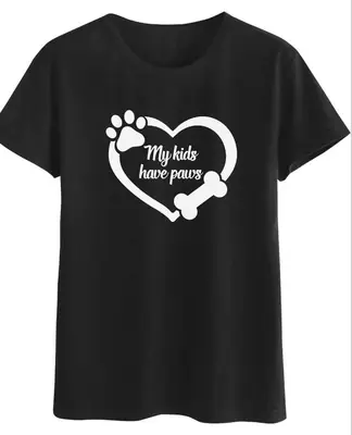 My Kids Have Paws New Heart Design T-Shirt Black