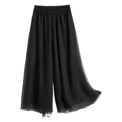 Black Chiffon Wide Leg Pants Large Size