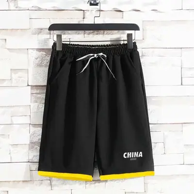 Men's Black 5-Pont Korean Shorts with Yellow Trim