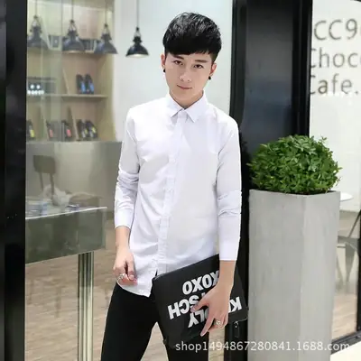 Men Long Sleeve Black Shirt Slim Fit Business Casual