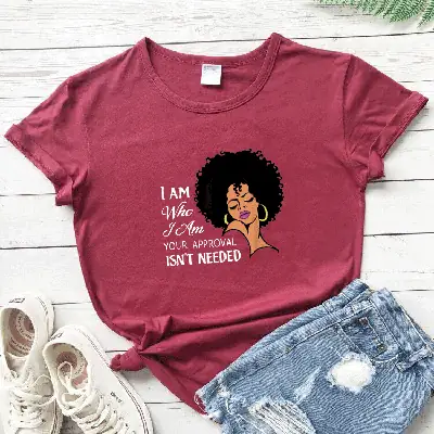I am Who Color Printed T-Shirt Women Loose Fit Maroon
