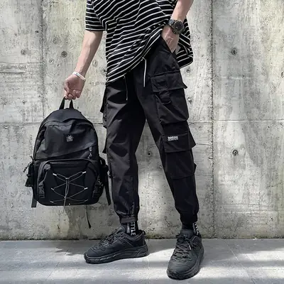 Men Beige Cargo Pants Ankle Tie Casual Autumn