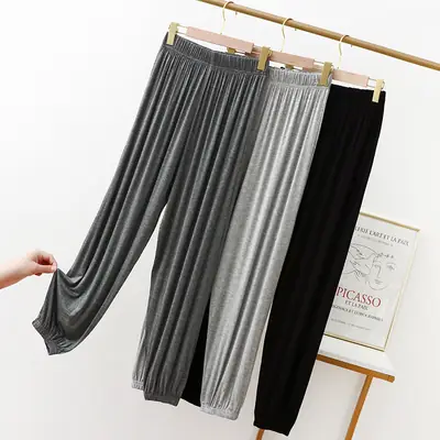 Women's Grey Modal Ankle Pants Slimming Loose Spring Summer