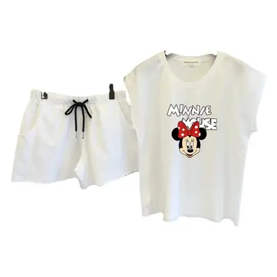 Women Minnie Mouse Graphic Cotton Shorts Set White