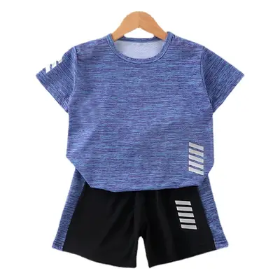 Boys Running Shorts Suit Teal Black Two-Piece Set