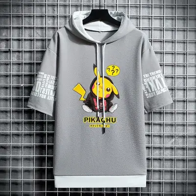 Pika-chan Graphic Hoodie Blue Half Sleeve Men