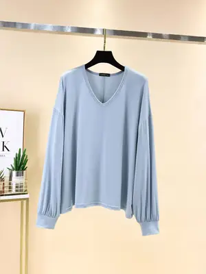 Women V-Neck Long Sleeve T-Shirt Purple