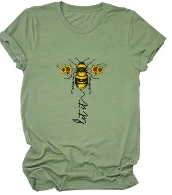 Bee Print Loose Fit Green T-Shirt