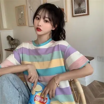 2025 Rainbow Women's T-Shirt Loose Short Sleeve