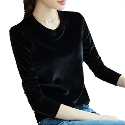 Black Velvet Long Sleeve T-Shirt Women Large