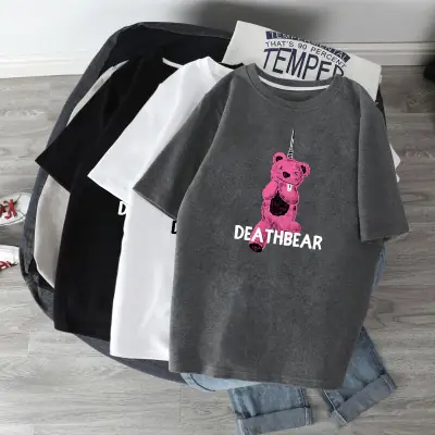 Women Bear Printed T-Shirt Black 2022 Summer
