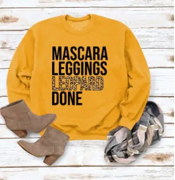 Mascara Leggings Sweatshirt Yellow Printed Round Neck
