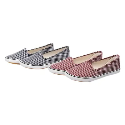 Women's Red Checkered Slip-on Casual Shoes Low-Top Beef Sole