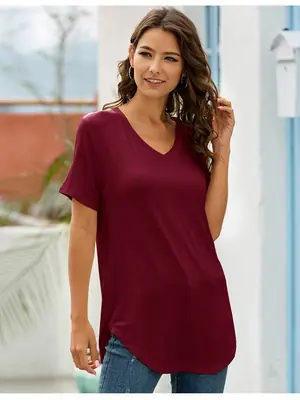 Black V Neck Loose T-Shirt for Women Spring Summer