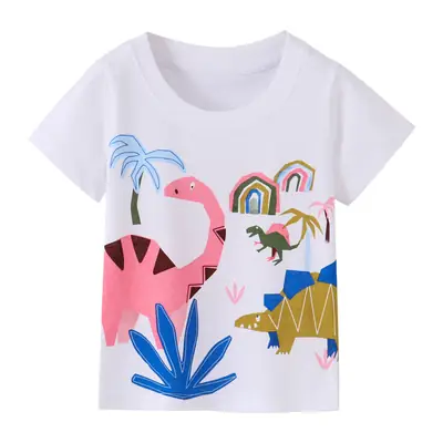 2024 Kids Printed Cotton T-Shirt White Round Neck