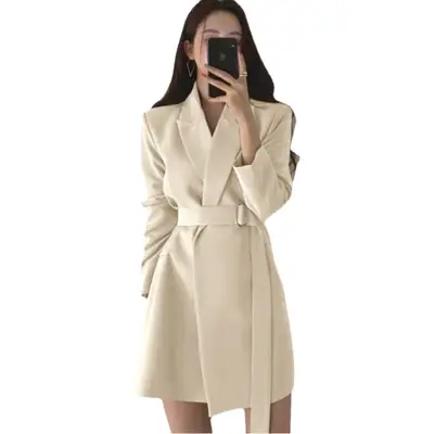 2026 Korean Style Black Belted Blazer Suit for Women