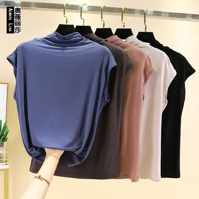 Women's 2022 Light Blue Half-Collar Vest Top