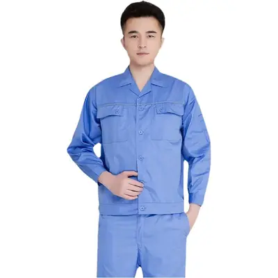 Men Blue Cotton Work Suit Summer Long Sleeve
