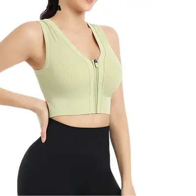 Front Zipper Sports Bra Yoga Vest Bra for Outerwear Running Push-Up Shockproof Fitness Bra Without Underwire Design