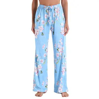 Daisy Print Wide Leg Pants for Women Black
