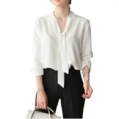 White V-neck Chiffon Shirt with Butterfly Strap