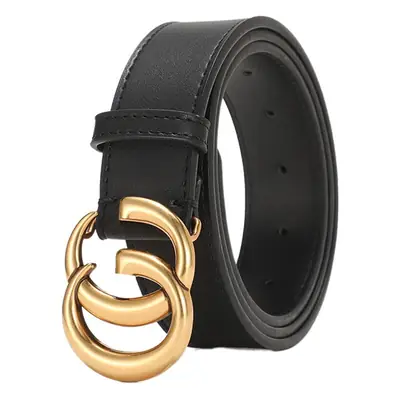 Women's Black GG Buckle Belt with Gold Plated Metal