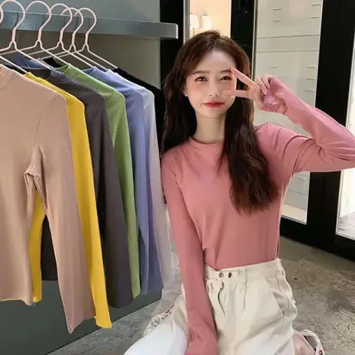 Women Korean Style Long Sleeve T-Shirt 2025 Spring Autumn Match