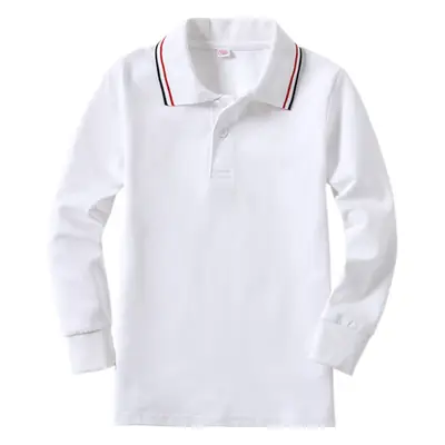 Children's White Polo Shirt Long Sleeve Cotton Bottoming for Boys Girls Primary School