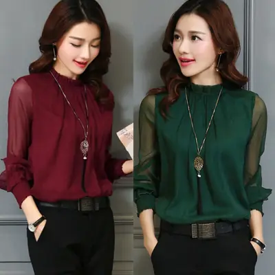 2023 Spring Lace Chiffon Plus Size Women's Ruffled Collar Shirt