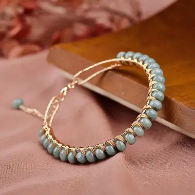 14K Gold Jade Ice Buckle Bracelet Blue Water Safe