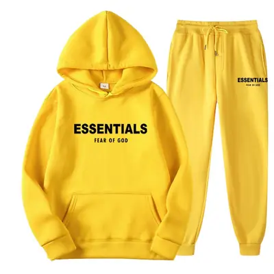 Yellow Heavyweight Letter Print Hoodie Set for Men Women