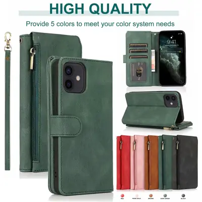Pink Leather Zipper Mobile Case for iPhone 12