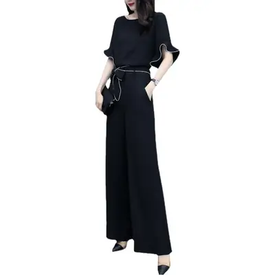 Women Black Wide Leg Pants Suit Summer 2026