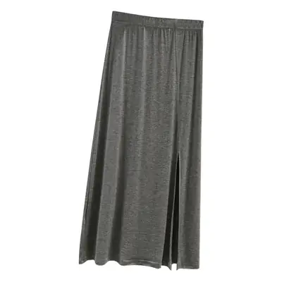 Women's Gray Modal Side Slit Skirt High Waist A-Line