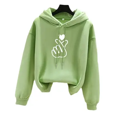 Green Hooded Sweatshirt for Girls Velvet Loose 2025