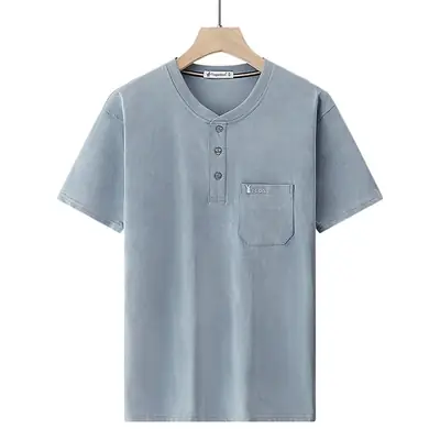 Men Green Cotton T-Shirt with Pocket Large