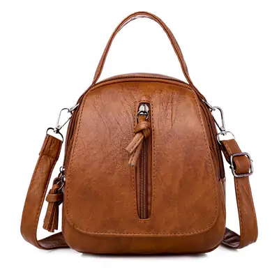 Women's Brown Leather Crossbody Bag with Tassel