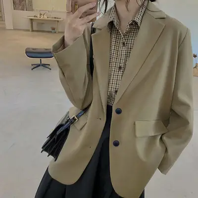 Khaki Slim Fit Women's Casual Jacket Spring