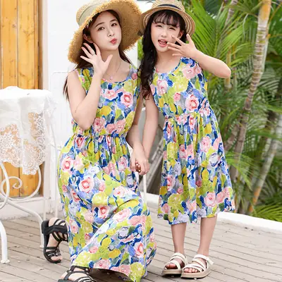 2025 Summer Printed Beach Dress for Mother & Daughter Cool Breathable