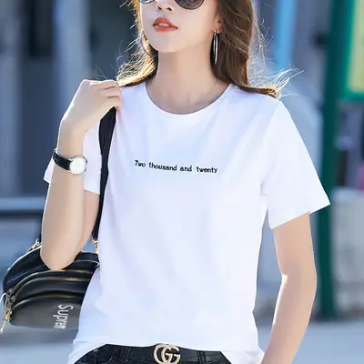 2022 Summer Embroidered Black T-Shirt Short Sleeve Loose Fit